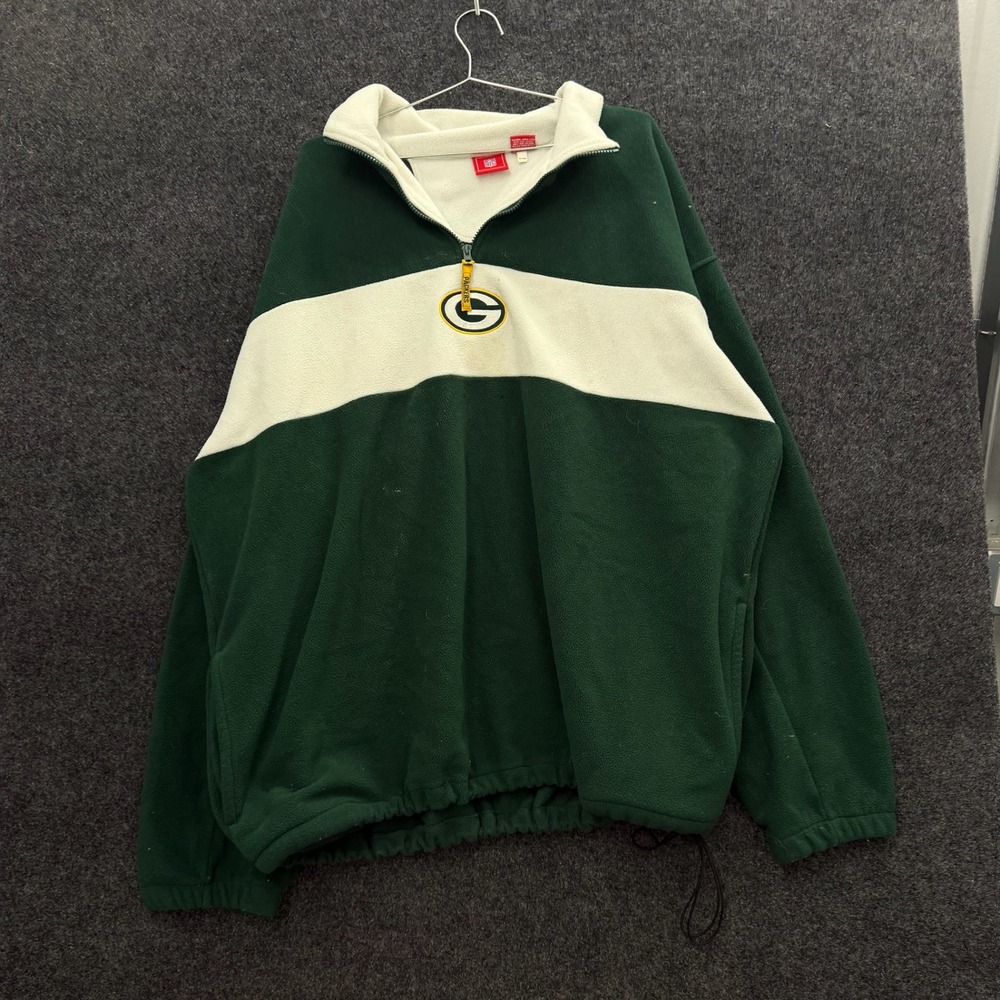 Vintage Green Bay Packers NFL Fleece Quarter Zip Pullover Green Cream Mens 2XL